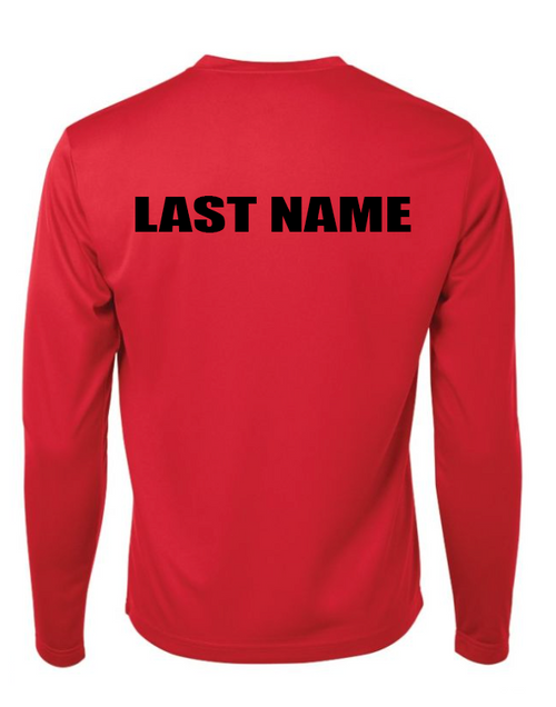 Dry Fit Tee- Rockets Long Sleeve RED With Name